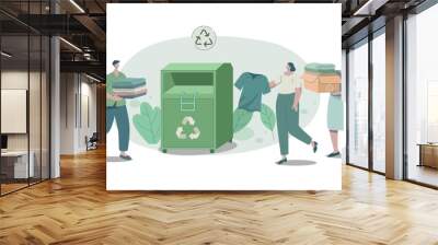 Eco recycled textile clothing sustainable. donating used apparel to donation box, Recycle and environmental care concept on fashion. Vector design illustration. Wall mural