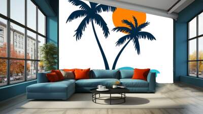 Isolated coconut palm tree sun and wave on white background. Vector design illustration. Wall mural