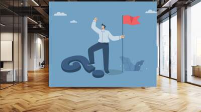 Overcome problems or stress, Conquering pressure by solving important difficult questions, Concepts for dealing with critical business issues, Businessman standing on a big question mark. Vector. Wall mural