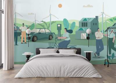 Sustainability in urban, Green city life ecology concept nature conservation on earth, environmental with sustainable, Vector design illustration. Wall mural