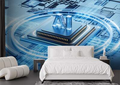 3d illustration Technology Smart motherboard chip creative map Wall mural