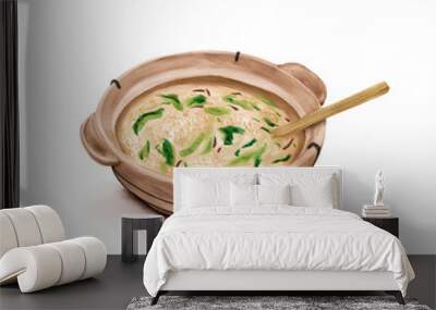 Watercolor Illustration of Chinese Cuisine - Vegetable Porridge | 菜泡饭
 Wall mural