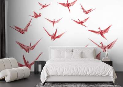 Watercolor Illustration of flying paper cranes, isolated on white background.
 Wall mural