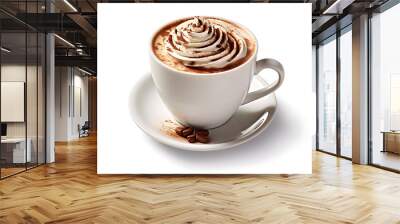 A cup of coffee or hot choclate with milk whip cream and cholcolate powder on the white background. genarative ai Wall mural