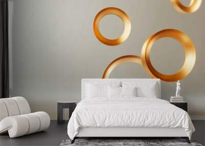 abstract 3D circle shape tubes in golden gradient color on a light gray background.  Wall mural