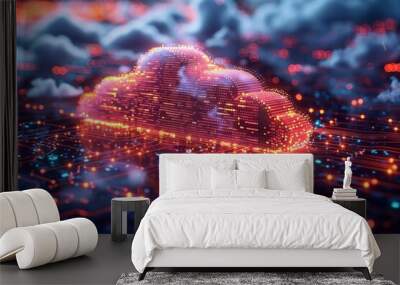 Abstract background image, cloud storage concept, data transfer, high tech communication network Wall mural