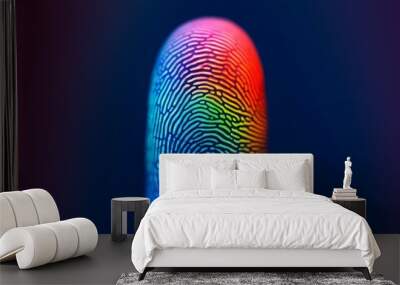 colorful fingerprint leaning on control glass for biometric scan. concept of surveillance and security through human fingerprints in the future of digital technology. Wall mural