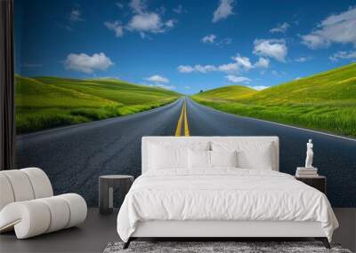 country road and green mountains in summer.
 Wall mural