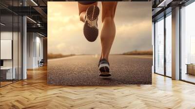 legs running in sportswear along a long road Wall mural