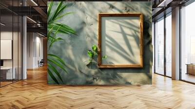 Mockup picture frame. Empty picture frame. Bambu on background Wall mural