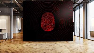 Red background fingerprint indentification to access personal financial data. Idea for electronic know your customer, biometrics security, innovation technology against digital cyber crime Wall mural