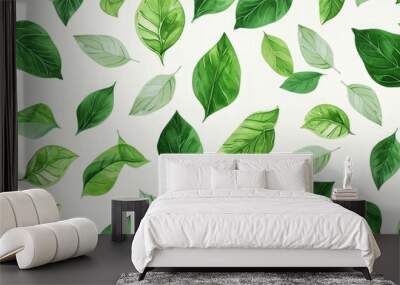 Watercolor designer elements set collection of green leaves, greenery art foliage natural leaves herbs in watercolor style. Decorative beauty elegant illustration for design Wall mural