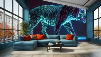 3d render AI generated tiger with neon glowing background Wall mural