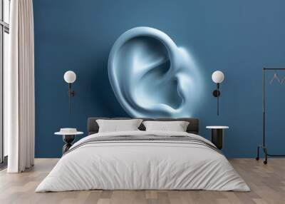 3d model of a white ear on blue background Wall mural