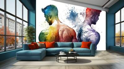 backside of two muscular men in aquarelle style, ai generated Wall mural