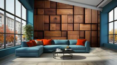 brown wooden panel mosaic, ai generated Wall mural