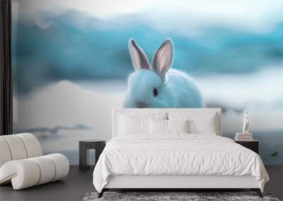 portrait of a cute white bunny at the beach Wall mural