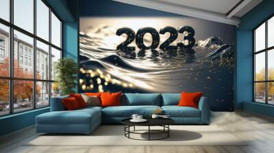 the numbers 2023 floating in the water Wall mural