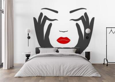  Woman face with hand. Vector illustration. Concept for logo, card, banner, poster flyer  Wall mural