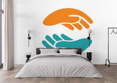 Teamwork Logo abstract two Hands helping. Circle design vector template. Friendship Partnership Support Team work Business Logotype icon.
 Wall mural