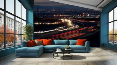 Motion Blur Car Lights on a freeway at night in Las Vegas Wall mural