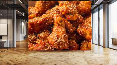 Korean fried chicken with sesame grain topping and marinated with gochujang chili paste 

 Wall mural