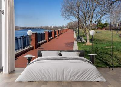 Beautiful view of walkway near Delaware river in South river park Wall mural