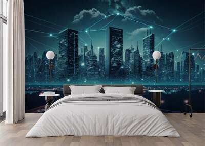 Smart city big data connection technology concept server  Wall mural