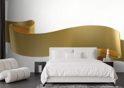 Golden double festive ribbon tag, isolated object - 3D render Wall mural