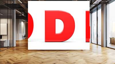 Letter D of red color in 3 positions. 3d Render illustration at different angles: Front, right side, left side. White background, isolated. Wall mural