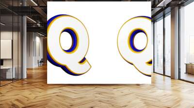 Letter Q in 3D render, in two different perspectives and angles. Colors Blue, yellow and white. Complete alphabet collection Wall mural