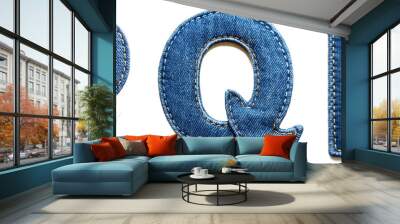 Letters P, Q, R. Realistic Sewn Denim Fabric Alphabet.. Wall mural