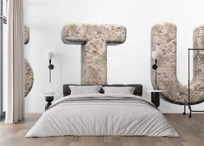 Stone letters S, T, U. 3d render. Rock alphabet. Path save. Wall mural