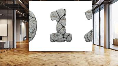 Stone numbers 3, 4, 5. 3d render. Rock alphabet. Path save. Wall mural