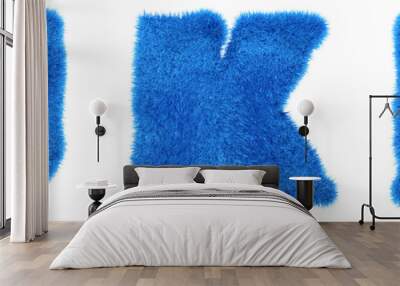 Teddy blue alphabet. Hair letters J, K, L. Blue fur in 3d render. Isolated background. Wall mural