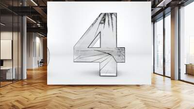 Transparent numbers 3, 4, 5. Glass broken alphabet 3d render. Path save. Wall mural