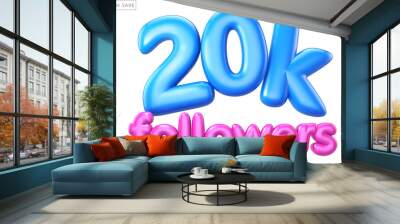 Words 20K FOLLOWERS made of inflatable isolated on white. Social media, likes and subscribes, communication concept Wall mural