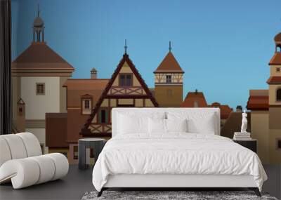 background of a drawn European city with half timbered houses Wall mural