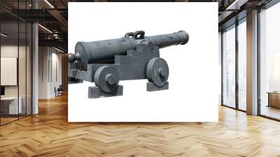 Ancient iron cannon on wheels isolated on white background Wall mural