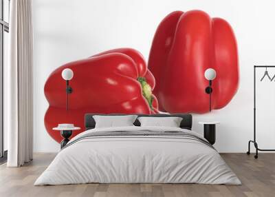 two red juicy sweet pepper isolated on a white background Wall mural