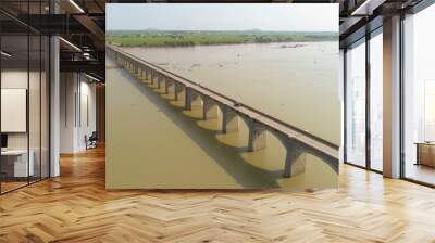 Aerial view, Skyline and landscape of bridge over krishna river in raichur, India Wall mural