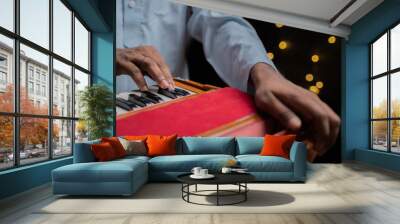 Hands playing Indian music instrument Harmonium in music concert Wall mural