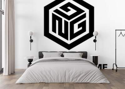 logo hexagon style initial letter for a company and industry Wall mural