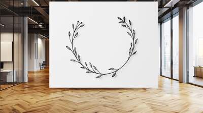 A black and white drawing of a wreath with leaves Wall mural