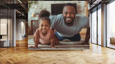 A man and a little girl are posing for a picture on a rug Wall mural