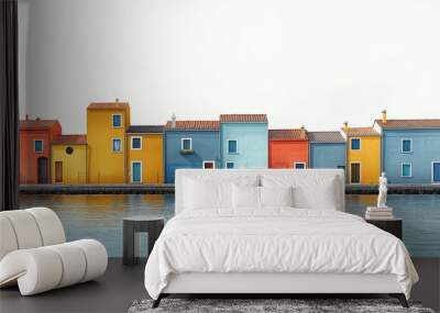 A row of colorful houses are lined up on a street next to a body of water Wall mural