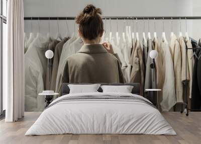 A woman is looking at clothes in a store Wall mural