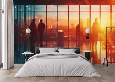 blurred office background, glass window, people working, jo and Wall mural