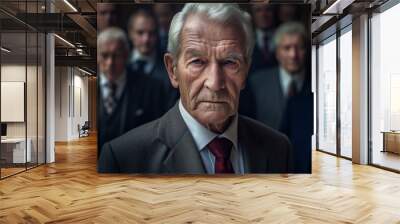 in a business suit, an old man, elderly man and in the background a group of old men, team group or company Wall mural