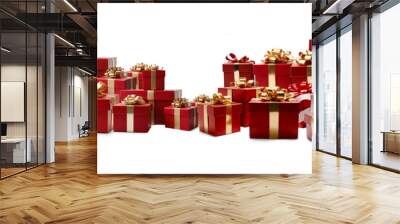 two piles of Christmas gift boxes, in row, Christmas presents as festive gift boxes, isolated Wall mural